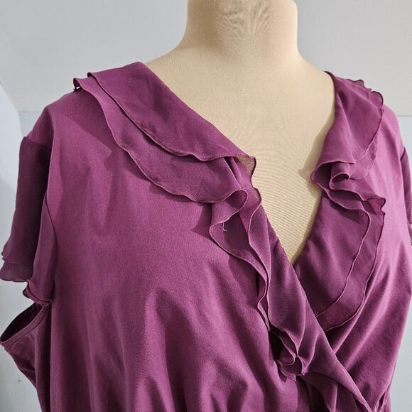 Purple Ruffled Wrap Blouse Plus Size 24W Flutter Sleeve Cinch Waist Fairycore - Picture 5 of 15